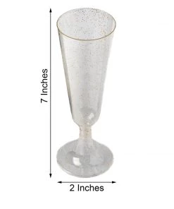 HIER_5430 12 Pack 5oz Gold Plastic Disposable Champagne Glasses Flutes, Short Stem Glitter Sprinkled Trumpet Design | Detachable Base Disposable Dinnerware 9 HIER_5430 12 Pack 5oz Gold Plastic Disposable Champagne Glasses Flutes, Short Stem Glitter Sprinkled Trumpet Design | Detachable Base Disposable Dinnerware