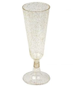 HIER_5430 12 Pack 5oz Gold Plastic Disposable Champagne Glasses Flutes, Short Stem Glitter Sprinkled Trumpet Design | Detachable Base Disposable Dinnerware 13 HIER_5430 12 Pack 5oz Gold Plastic Disposable Champagne Glasses Flutes, Short Stem Glitter Sprinkled Trumpet Design | Detachable Base Disposable Dinnerware