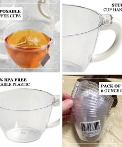 HIER_5430 Disposable Dinnerware 12 Pack 6oz Disposable Plastic Coffee Tea Cups With Handle