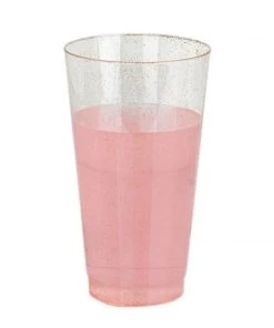 HIER_5430 Disposable Dinnerware 12 Pack 17oz Gold Glitter Sprinkled Plastic Cups Disposable Glasses