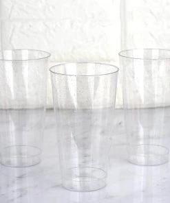 HIER_5430 Disposable Dinnerware 12 Pack 17oz Silver Glitter Sprinkled Plastic Cups Disposable Glasses