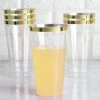 HIER_5430 12 Pack 17oz Gold Rimmed Clear Slim Plastic Cups Disposable Glasses Disposable Dinnerware