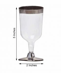 HIER_5430 Disposable Dinnerware 12 Pack 6oz Silver Detailed Plastic Disposable Short Wine Glasses Cups - Short Stem Clear 12 HIER_5430 Disposable Dinnerware 12 Pack 6oz Silver Detailed Plastic Disposable Short Wine Glasses Cups - Short Stem Clear