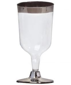 HIER_5430 Disposable Dinnerware 12 Pack 6oz Silver Detailed Plastic Disposable Short Wine Glasses Cups - Short Stem Clear 19 HIER_5430 Disposable Dinnerware 12 Pack 6oz Silver Detailed Plastic Disposable Short Wine Glasses Cups - Short Stem Clear