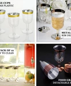 HIER_5430 Disposable Dinnerware 12 Pack 6oz Silver Detailed Plastic Disposable Short Wine Glasses Cups - Short Stem Clear 13 HIER_5430 Disposable Dinnerware 12 Pack 6oz Silver Detailed Plastic Disposable Short Wine Glasses Cups - Short Stem Clear