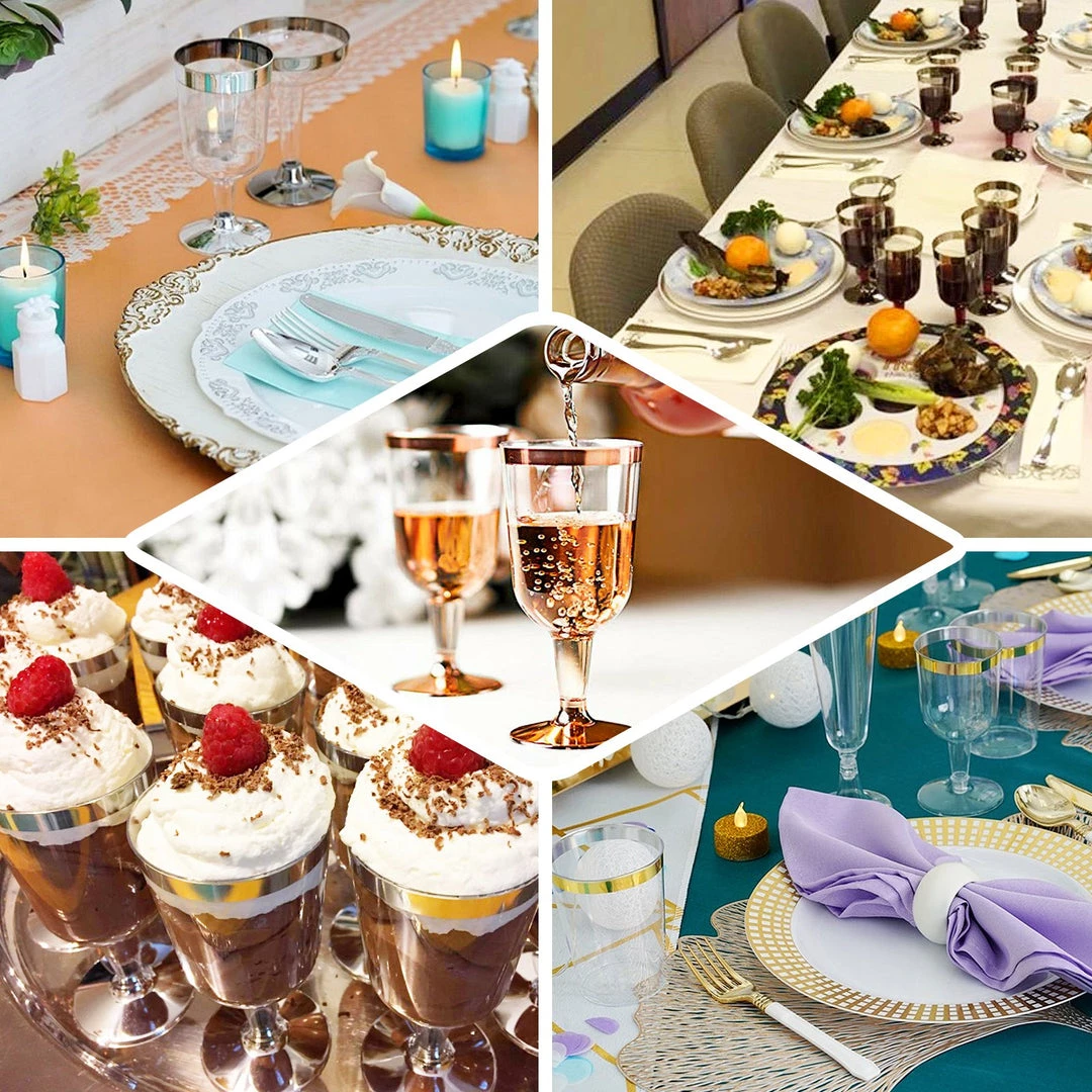 HIER_5430 Disposable Dinnerware 12 Pack 6oz Silver Detailed Plastic Disposable Short Wine Glasses Cups - Short Stem Clear 5 HIER_5430 Disposable Dinnerware 12 Pack 6oz Silver Detailed Plastic Disposable Short Wine Glasses Cups - Short Stem Clear