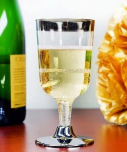 HIER_5430 Disposable Dinnerware 12 Pack 6oz Silver Detailed Plastic Disposable Short Wine Glasses Cups - Short Stem Clear 18 HIER_5430 Disposable Dinnerware 12 Pack 6oz Silver Detailed Plastic Disposable Short Wine Glasses Cups - Short Stem Clear