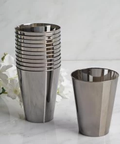 HIER_5430 Disposable Dinnerware 12 Pack 7oz Elegant Sleek Silver Plastic Cups, Chrome Disposable Cups