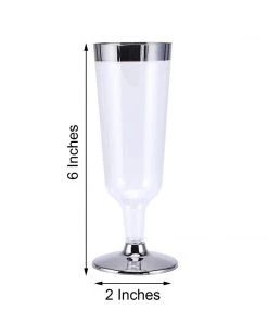 HIER_5430 12 Pack 6oz Elegant Plastic Disposable Champagne Glasses Flutes Silver Rimmed - Detachable Base Disposable Dinnerware 17 HIER_5430 12 Pack 6oz Elegant Plastic Disposable Champagne Glasses Flutes Silver Rimmed - Detachable Base Disposable Dinnerware