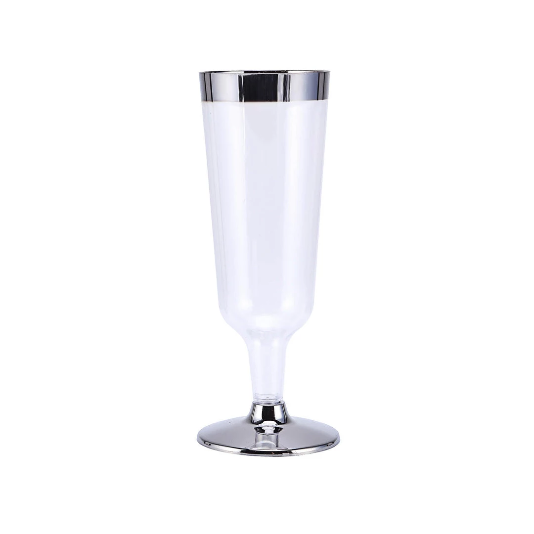 HIER_5430 12 Pack 6oz Elegant Plastic Disposable Champagne Glasses Flutes Silver Rimmed - Detachable Base Disposable Dinnerware 14 HIER_5430 12 Pack 6oz Elegant Plastic Disposable Champagne Glasses Flutes Silver Rimmed - Detachable Base Disposable Dinnerware