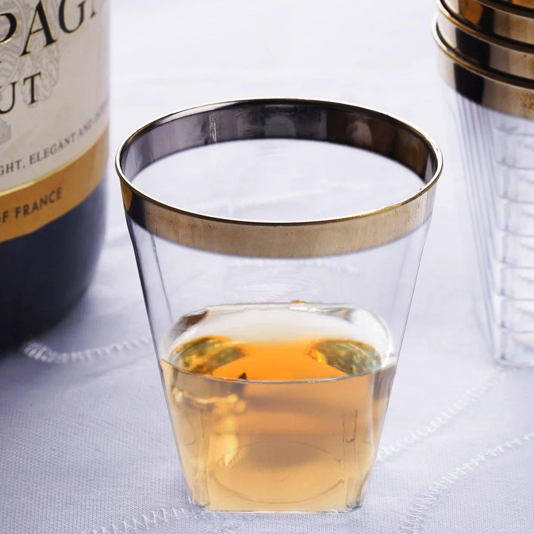 HIER_5430 12 Pack 2oz Gold Rimmed Plastic Disposable Shot Glasses Disposable Dinnerware 1 HIER_5430 12 Pack 2oz Gold Rimmed Plastic Disposable Shot Glasses Disposable Dinnerware