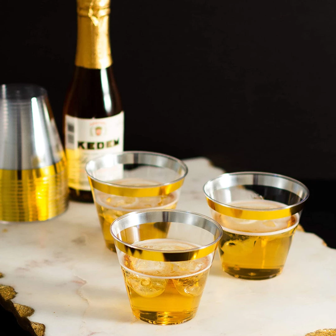 HIER_5430 12 Pack 2oz Gold Rimmed Plastic Disposable Shot Glasses Disposable Dinnerware 7 HIER_5430 12 Pack 2oz Gold Rimmed Plastic Disposable Shot Glasses Disposable Dinnerware
