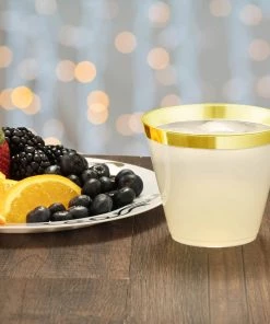 HIER_5430 12 Pack 2oz Gold Rimmed Plastic Disposable Shot Glasses Disposable Dinnerware 12 HIER_5430 12 Pack 2oz Gold Rimmed Plastic Disposable Shot Glasses Disposable Dinnerware