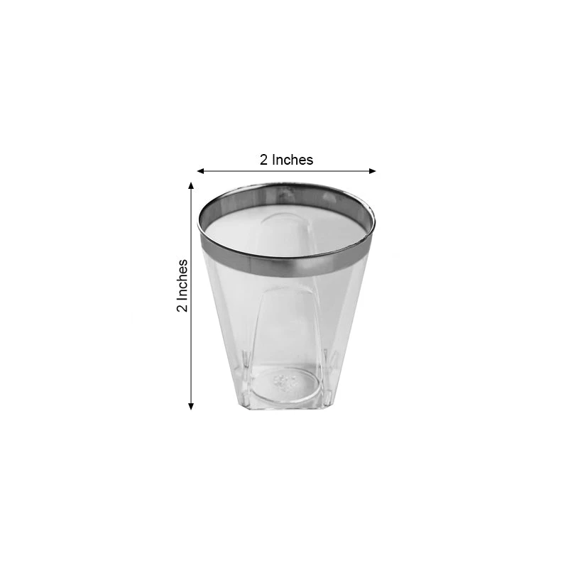 HIER_5430 12 Pack 2oz Silver Rimmed Plastic Disposable Shot Glasses Disposable Dinnerware 3 HIER_5430 12 Pack 2oz Silver Rimmed Plastic Disposable Shot Glasses Disposable Dinnerware