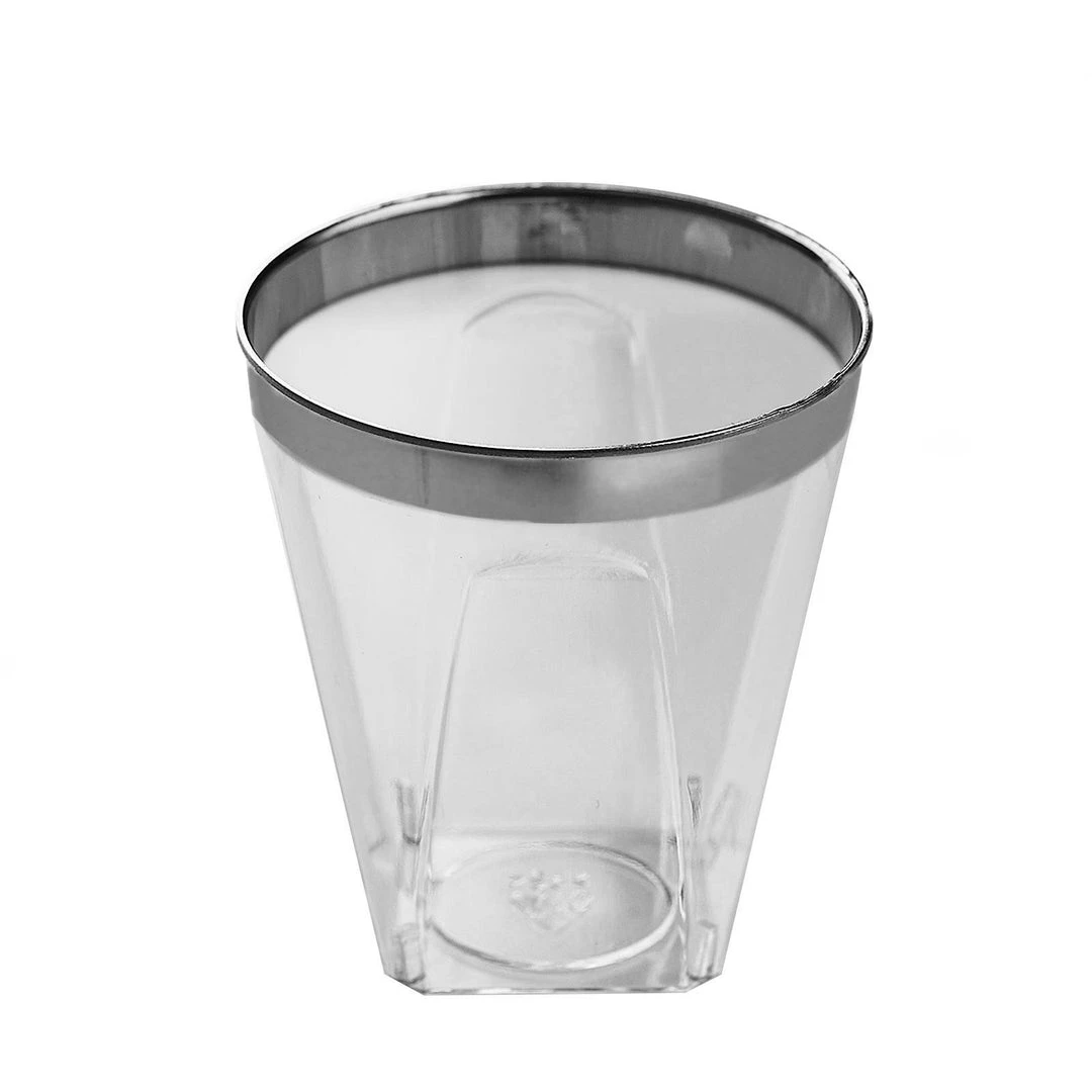 HIER_5430 12 Pack 2oz Silver Rimmed Plastic Disposable Shot Glasses Disposable Dinnerware 8 HIER_5430 12 Pack 2oz Silver Rimmed Plastic Disposable Shot Glasses Disposable Dinnerware