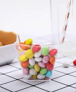 HIER_5410 Disposable Dinnerware 12 Pack 4oz Clear Angled Square Plastic Dessert Cups, Disposable Appetizer Cups