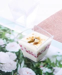 HIER_5410 Disposable Dinnerware 12 Pack 3oz Clear Square Plastic Dessert Cups Disposable Appetizer Cup
