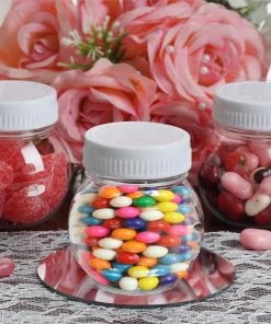 HIER_5320 12 Pack 6oz Plastic Candy Jars, Disposable Favor Containers With White Lids Chargers & Centerpieces