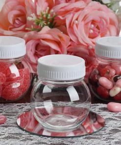 HIER_5320 12 Pack 6oz Plastic Candy Jars, Disposable Favor Containers With White Lids Chargers & Centerpieces