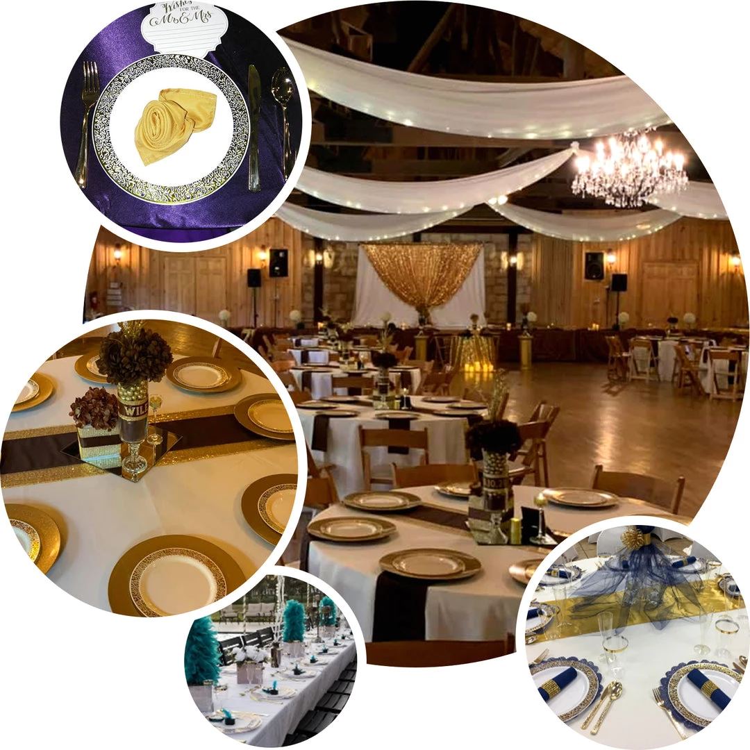 HIER_5440 Disposable Dinnerware 10 Pack - 9" White Plastic Disposable Dinner Plates Round With Silver Lace Design Rim 5 HIER_5440 Disposable Dinnerware 10 Pack - 9" White Plastic Disposable Dinner Plates Round With Silver Lace Design Rim