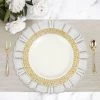 HIER_5441 10 Pack - 10" Elegant Royal Ivory Plastic Disposable Dinner Plates Round With Gold Lace Design Rim Disposable Dinnerware