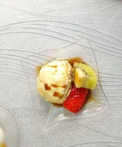 HIER_5410 Disposable Dinnerware 24 Pack - 3" Mini Wavy Rim Square Plastic Appetizer Plates - Clear With Pinwheel Rim