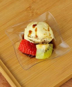 HIER_5410 Disposable Dinnerware 24 Pack - 3" Mini Wavy Rim Square Plastic Appetizer Plates - Clear With Pinwheel Rim