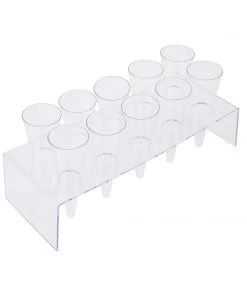 HIER_5410 Disposable Dinnerware 12 Pack - 4oz Clear Plastic Parfait Cup Cones With Serving Tray & Holds 10 Cones