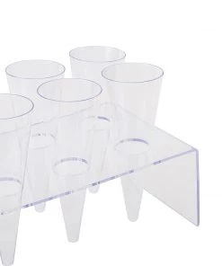HIER_5410 Disposable Dinnerware 12 Pack - 4oz Clear Plastic Parfait Cup Cones With Serving Tray & Holds 10 Cones