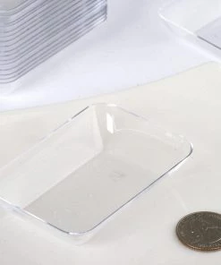 HIER_5410 Disposable Dinnerware 20 Pack - 3" Clear Mini Plastic Appetizer Dessert Plates, Disposable Rectangular Shallow Bowls