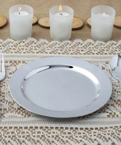 HIER_5441 12 Pack - 8" Glossy Silver Plastic Disposable Salad Dessert Plates Metallic Finish - Round Disposable Dinnerware
