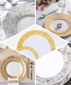 HIER_5440 10 Pack - 9" Gold Marble Rim White Plastic Disposable Dinner Plates - Round - Clearance SALE Disposable Dinnerware 15 HIER_5440 10 Pack - 9