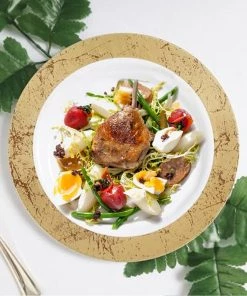 HIER_5440 10 Pack - 9" Gold Marble Rim White Plastic Disposable Dinner Plates - Round - Clearance SALE Disposable Dinnerware 16 HIER_5440 10 Pack - 9