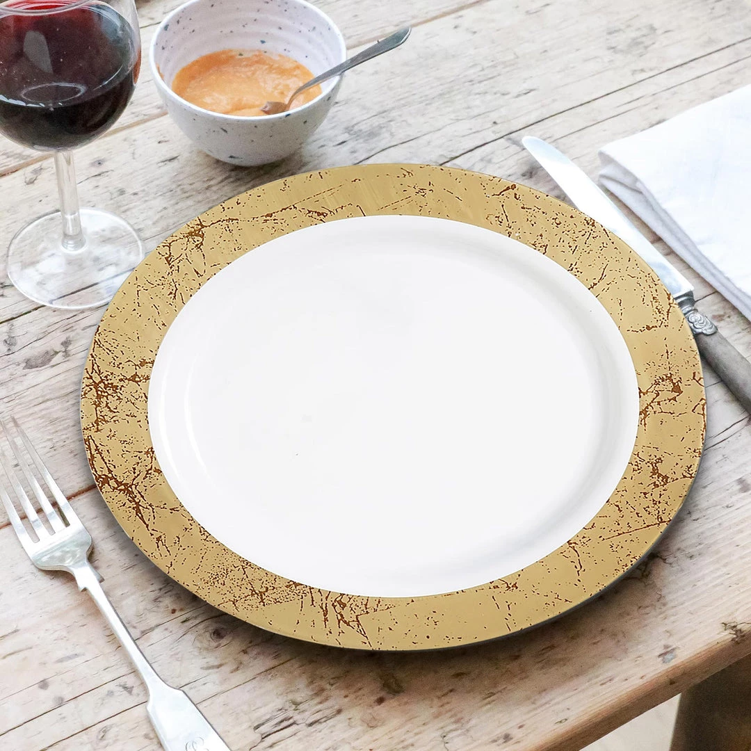 HIER_5440 10 Pack - 9" Gold Marble Rim White Plastic Disposable Dinner Plates - Round - Clearance SALE Disposable Dinnerware 11 HIER_5440 10 Pack - 9" Gold Marble Rim White Plastic Disposable Dinner Plates - Round - Clearance SALE Disposable Dinnerware