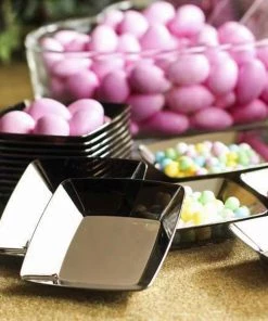 HIER_5410 24 Pack - 2" Silver Mini Plastic Disposable Appetizer Dessert Plates - Square With Elegant Chrome Finish Disposable Dinnerware