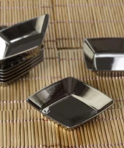 HIER_5410 24 Pack - 2" Silver Mini Plastic Disposable Appetizer Dessert Plates - Square With Elegant Chrome Finish Disposable Dinnerware