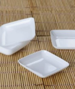 HIER_5410 Disposable Dinnerware 24 Pack - 2" White Mini Plastic Disposable Appetizer Dessert Plates - Square With Elegant Shiny Finish