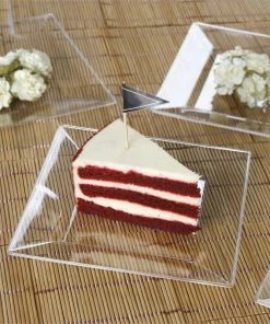 HIER_5443 Disposable Dinnerware 10 Pack - 6" Square Plastic Disposable Salad Dessert Appetizer Plates - Clear