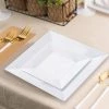 HIER_5443 Disposable Dinnerware 10 Pack - 6" Square Plastic Disposable Salad Dessert Appetizer Plates - White With Glossy Finish