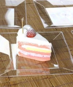 HIER_5440 10 Pack - 8" Clear Square Plastic Disposable Salad Dessert Plates - Appetizer Plates With Glossy Finish Disposable Dinnerware