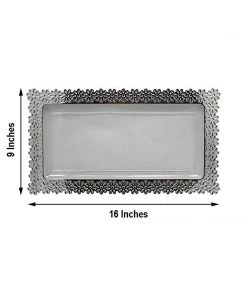HIER_5442 4 Pack | 16" Silver Floral Edge Clear Plastic Disposable Serving Tray - Clearance SALE 10 HIER_5442 4 Pack | 16