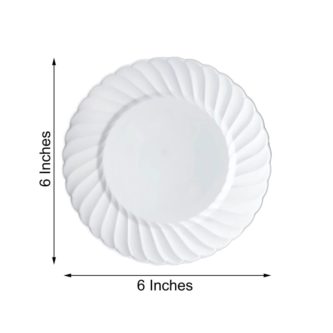 HIER_5441 Disposable Dinnerware 12 Pack - 6" White Flared Plastic Disposable Salad Dessert Plates Round Appetizer Plates With Swirl Rim & Glossy Finish 4 HIER_5441 Disposable Dinnerware 12 Pack - 6" White Flared Plastic Disposable Salad Dessert Plates Round Appetizer Plates With Swirl Rim & Glossy Finish