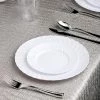 HIER_5441 Disposable Dinnerware 12 Pack - 6" White Flared Plastic Disposable Salad Dessert Plates Round Appetizer Plates With Swirl Rim & Glossy Finish