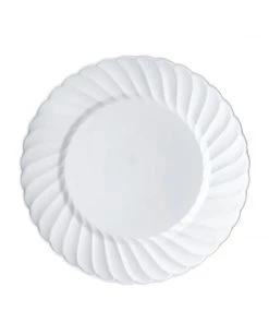 HIER_5441 Disposable Dinnerware 12 Pack - 6" White Flared Plastic Disposable Salad Dessert Plates Round Appetizer Plates With Swirl Rim & Glossy Finish 21 HIER_5441 Disposable Dinnerware 12 Pack - 6