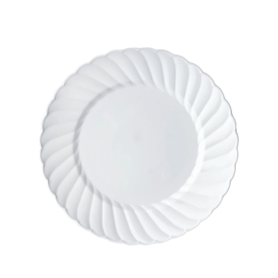 HIER_5441 Disposable Dinnerware 12 Pack - 6" White Flared Plastic Disposable Salad Dessert Plates Round Appetizer Plates With Swirl Rim & Glossy Finish 11 HIER_5441 Disposable Dinnerware 12 Pack - 6" White Flared Plastic Disposable Salad Dessert Plates Round Appetizer Plates With Swirl Rim & Glossy Finish
