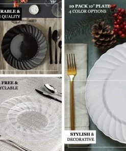 HIER_5441 Disposable Dinnerware 12 Pack - 6" White Flared Plastic Disposable Salad Dessert Plates Round Appetizer Plates With Swirl Rim & Glossy Finish 15 HIER_5441 Disposable Dinnerware 12 Pack - 6