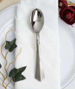 HIER_5460 25 Pack - 7" Titanium Silver Heavy Duty Plastic Spoons, Dessert Appetizer Spoon