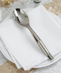 HIER_5460 10" Titanium Silver Heavy Duty Plastic Spoon, Disposable Serving Spoon Disposable Dinnerware