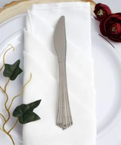 HIER_5460 Disposable Dinnerware 25 Pack - 7" Silver Heavy Duty Plastic Knives, Disposable Silverware