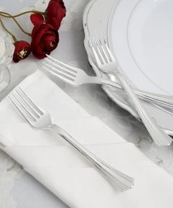 HIER_5460 Disposable Dinnerware 25 Pack - 7" Silver Heavy Duty Plastic Forks, Disposable Silverware